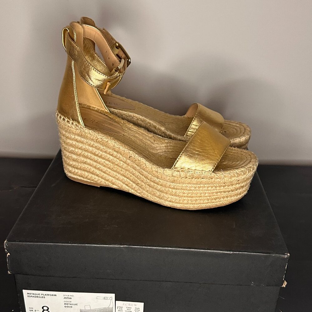 Jcrew Metallic Platform Espadrilles - Metallic Go… - image 3